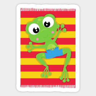 Cute Frog, Little Frog, Green Frog, Beach Towel Sticker